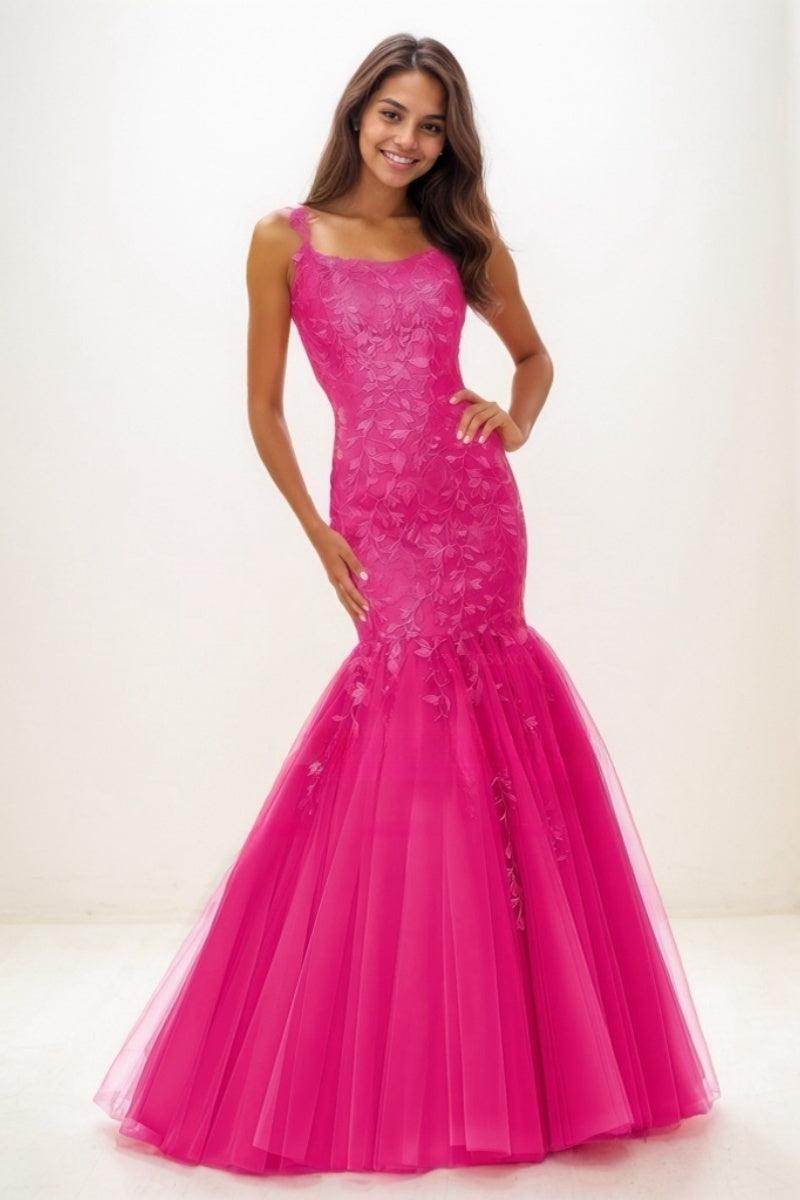 Dreamy Cowl Neck Mermaid Sweep Train Lace/Tulle Prom Dresses CS0738 - COCOMELODY